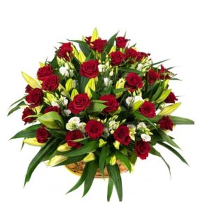 Траурная корзина «Роза и лилия»